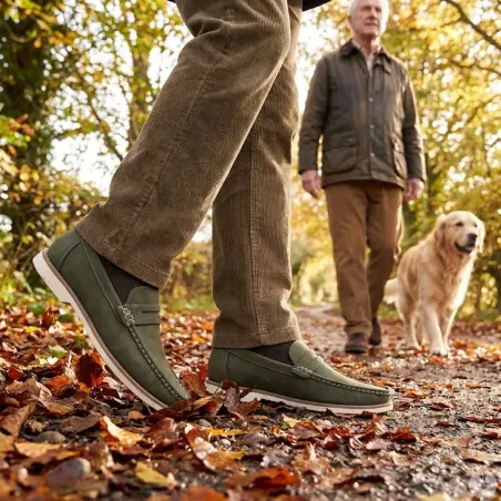 Mocassins Homme Kaki en Synthétique - Tige Basse