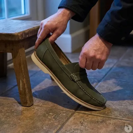 Mocassins Homme Kaki en Synthétique - Tige Basse