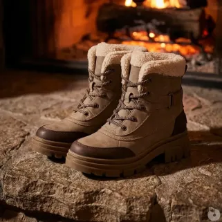 Bottines fourrées taupe effet peau de pêche fourrure synthétique