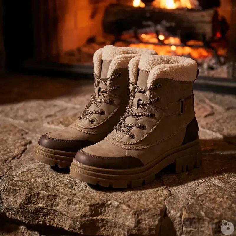Bottines fourrées taupe effet peau de pêche fourrure synthétique