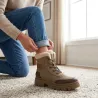 Bottines fourrées taupe effet peau de pêche fourrure synthétique