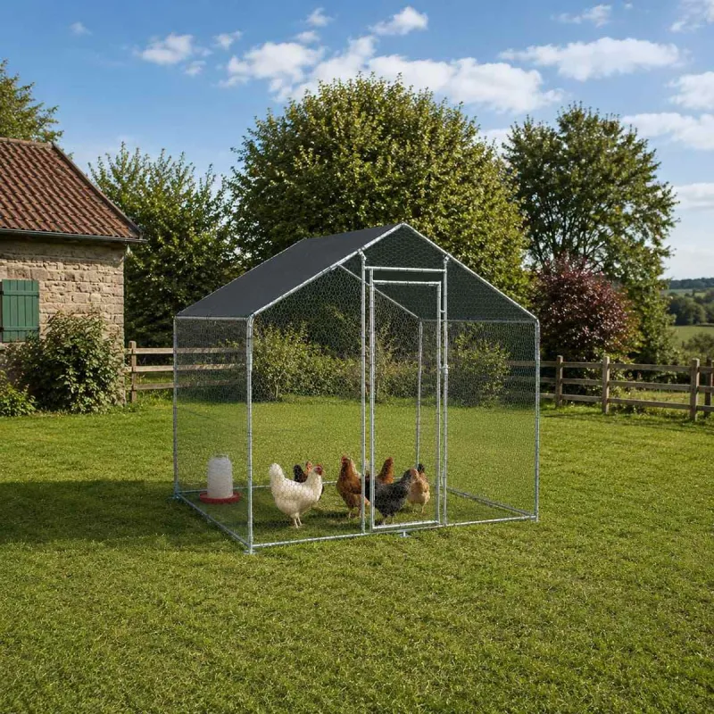 Enclos pour volailles 2x2x2m - 4m² en tube galvanisé et toile PE imperméable