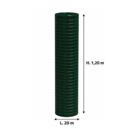 Grillage rouleau 20m x 1,20m - Maille 5x5cm - Fil Ø3mm galvanisé PVC