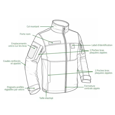 Veste courte Fighter 8 poches zip coton polyester camo XS à 3XL