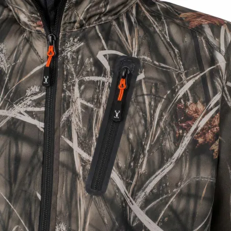 Blouson chasse softshell 4 poches polyester camo kaki S à 3XL