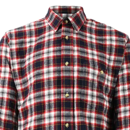Chemise droite longue à carreaux bordeaux coton S à 4XL