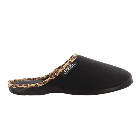 Chaussons mules Tara noirs effet pêche bordure léopard textile