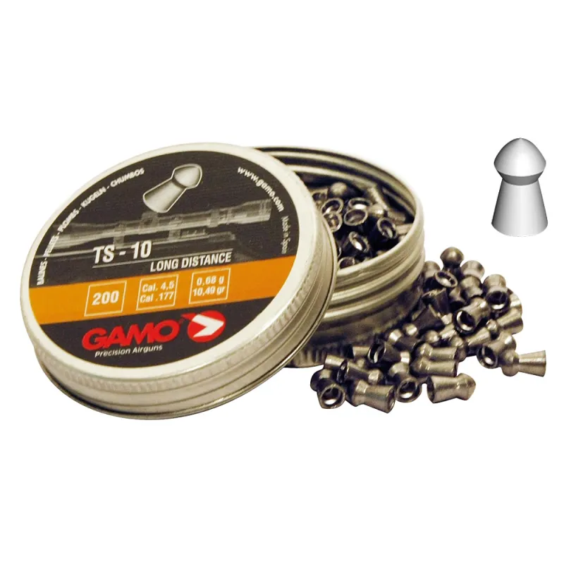 Boite de 200 Plombs TS10 tête pointue corps lisse cal 4,5mm