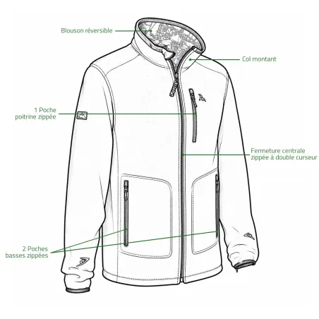 Blouson polaire réversible Pro Hunt polyester kaki/blaze M à 4XL