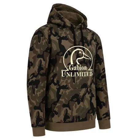 Sweat capuche camo Woodland 80% coton 280g poche ventrale