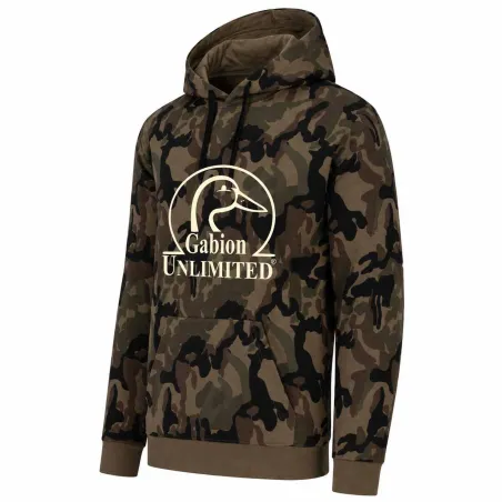Sweat capuche camo Woodland 80% coton 280g poche ventrale