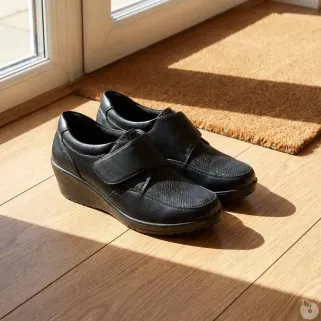Chaussures scratch noir talon compensé PU - Fermeture pratique