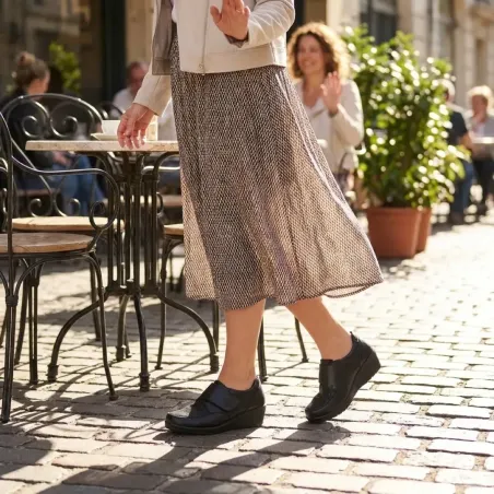 Chaussures scratch noir talon compensé PU - Fermeture pratique