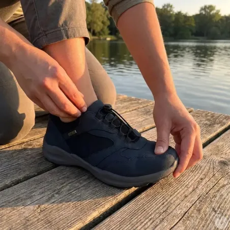 Baskets Duru cuir bleu marine imperméables fermeture élastique
