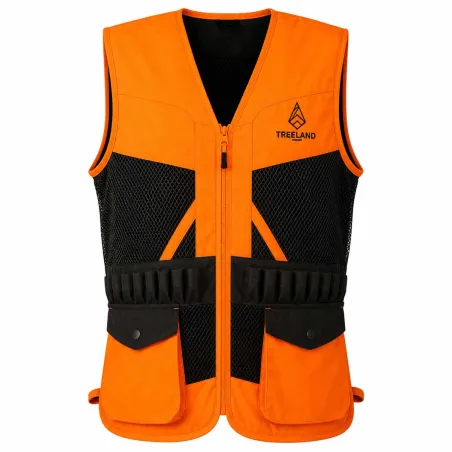 Gilet Treeland orange déperlant 20 cartouchières polyester coton