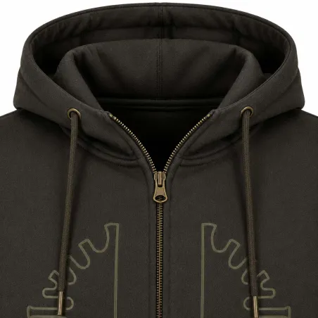 Sweat capuche Ultra full zip coton sérigraphié vert kaki S à 2XL