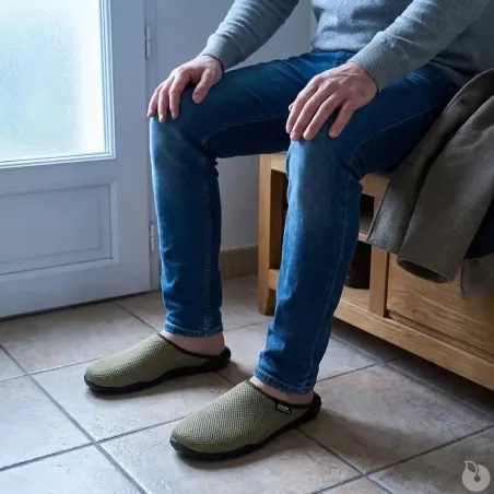 Chaussons mules résille Data pour homme - Kaki