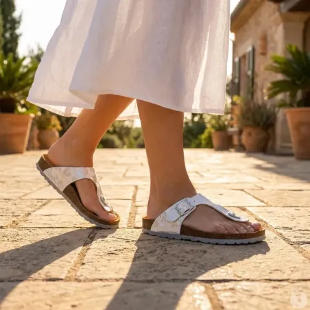 Sandales Palmiers Byal en Cuir Blanc et Argenté - Femme - Ayoka
