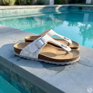 Sandales Palmiers Byal en Cuir Blanc et Argenté - Femme - Ayoka