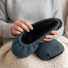 Chaussons Chauffants Femme Gris - Confort Textile Basse Tige