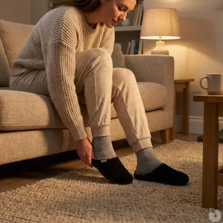 Chaussons mules Tara noirs effet pêche bordure léopard textile