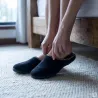 Chaussons mules Tara noirs effet pêche bordure léopard textile