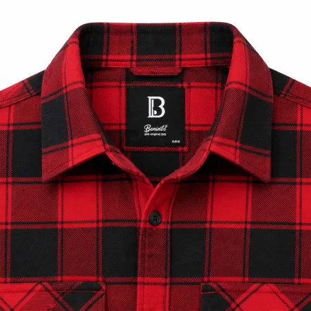 Chemise Homme à Carreaux Rouge et Noire Brandit® - Flanelle 100% Coton