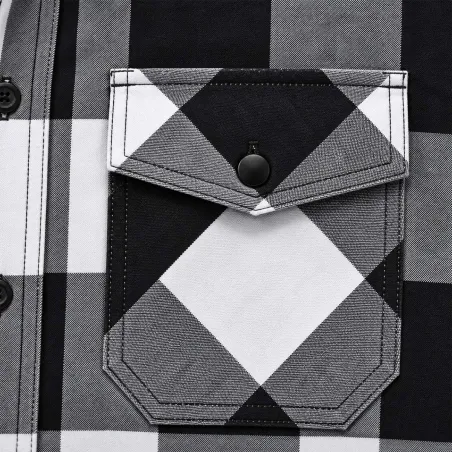 Chemise Homme à Carreaux Brandit® - Blanche et Noire - Manches Longues en Flanelle 100% Coton