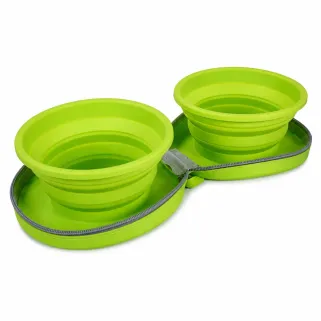 Double gamelle chien voyage rétractable silicone 700ml avec zip
