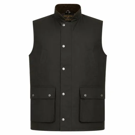 Gilet Winchester Vert Coton Ciré Imperméable 4 Poches Col Velours