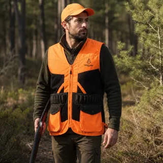 Gilet Treeland orange déperlant 20 cartouchières polyester coton