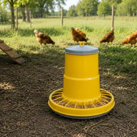 Mangeoire trémie plastique volaille cylindrique jaune 10 kg