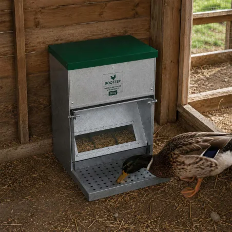 Mangeoire Trémie Anti-Nuisible Rooster 10kg - Acier Galvanisé Gris/Vert