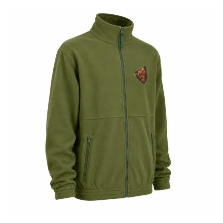 Blouson polaire broderie sanglier 2 poches polyester kaki M à 3XL