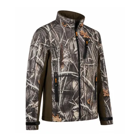 Blouson chasse softshell 4 poches polyester camo kaki S à 3XL