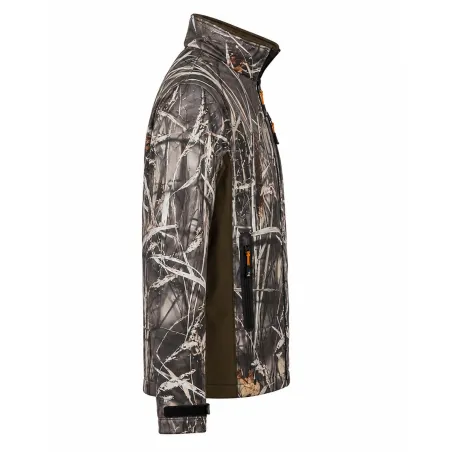 Blouson chasse softshell 4 poches polyester camo kaki S à 3XL