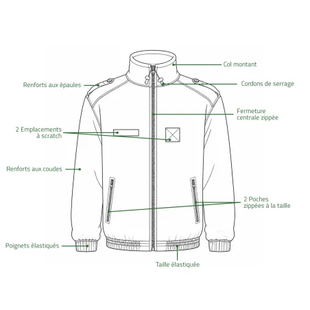 Blouson de chasse polaire commando 2 poches vert kaki TM