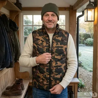 Gilet chauffant fibre polyester et carbone camo CE M à 3XL