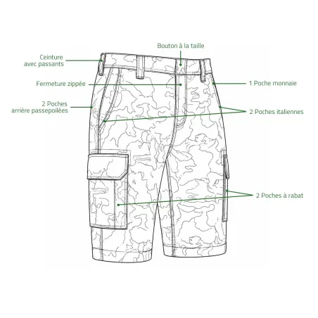 Short cargo camo 4 poches