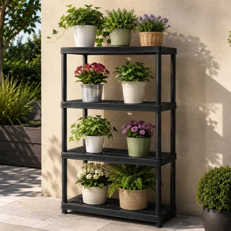 Étagère plastique 4 tablettes 90x44x141 cm - Charge 60 kg par niveau - Noire
