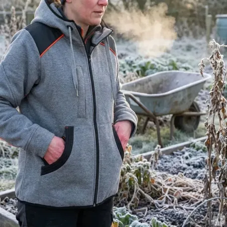 Blouson travail à capuche femme 2 poches molletonné gris XS à 2XL