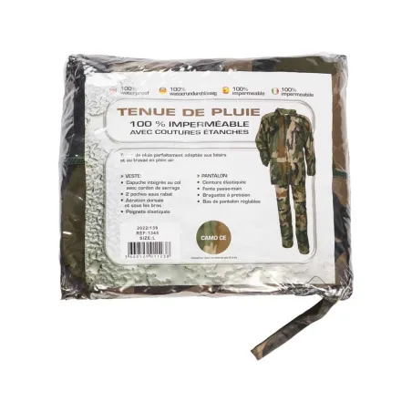 Ensemble de pluie imperméable polyester camo CE M à 3XL