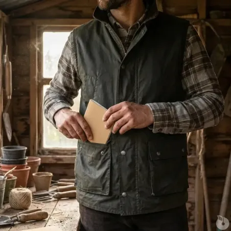 Gilet Winchester Vert Coton Ciré Imperméable 4 Poches Col Velours