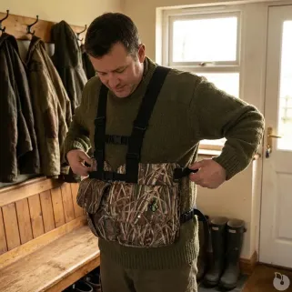 Gilet harnais de chasse adaptable multi poches camo roseaux