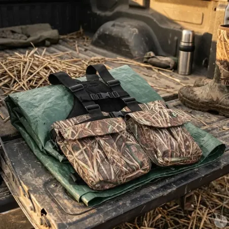 Gilet harnais de chasse adaptable multi poches camo roseaux