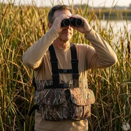 Gilet harnais de chasse adaptable multi poches camo roseaux