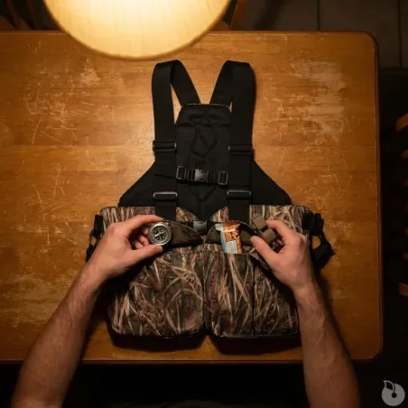 Gilet harnais de chasse adaptable multi poches camo roseaux