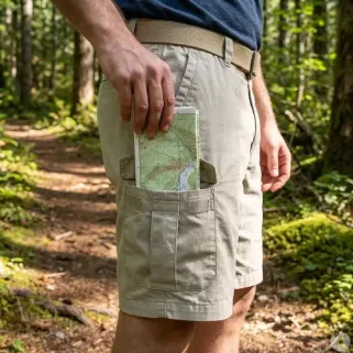 Short Valley beige 65% polyester 35% coton cargo multi-poches
