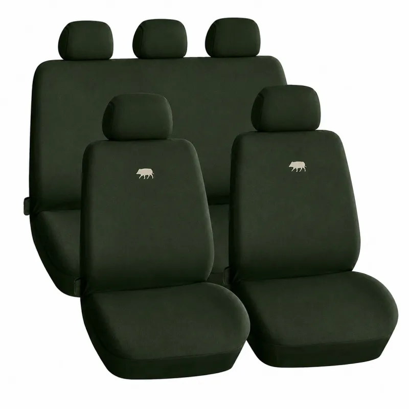 Housse de Sièges Universelle TU - Kaki/Broderie Sanglier Beige - Compatible Airbag