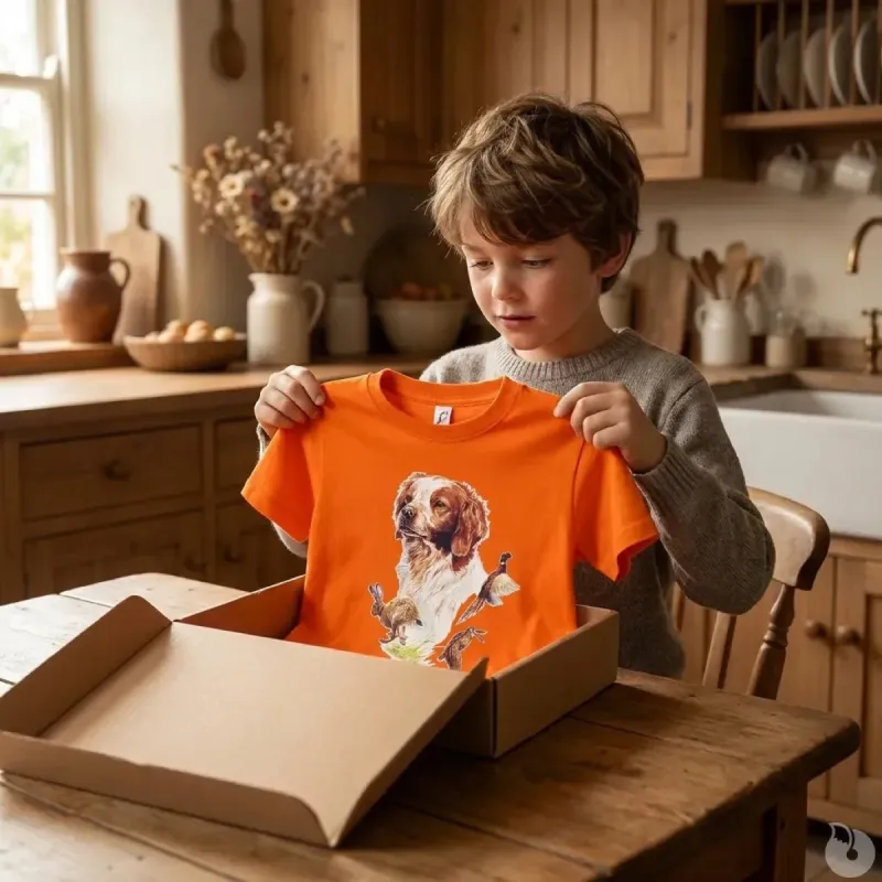 T-shirt enfant épagneul coton doux orange 6 à 12 ans
